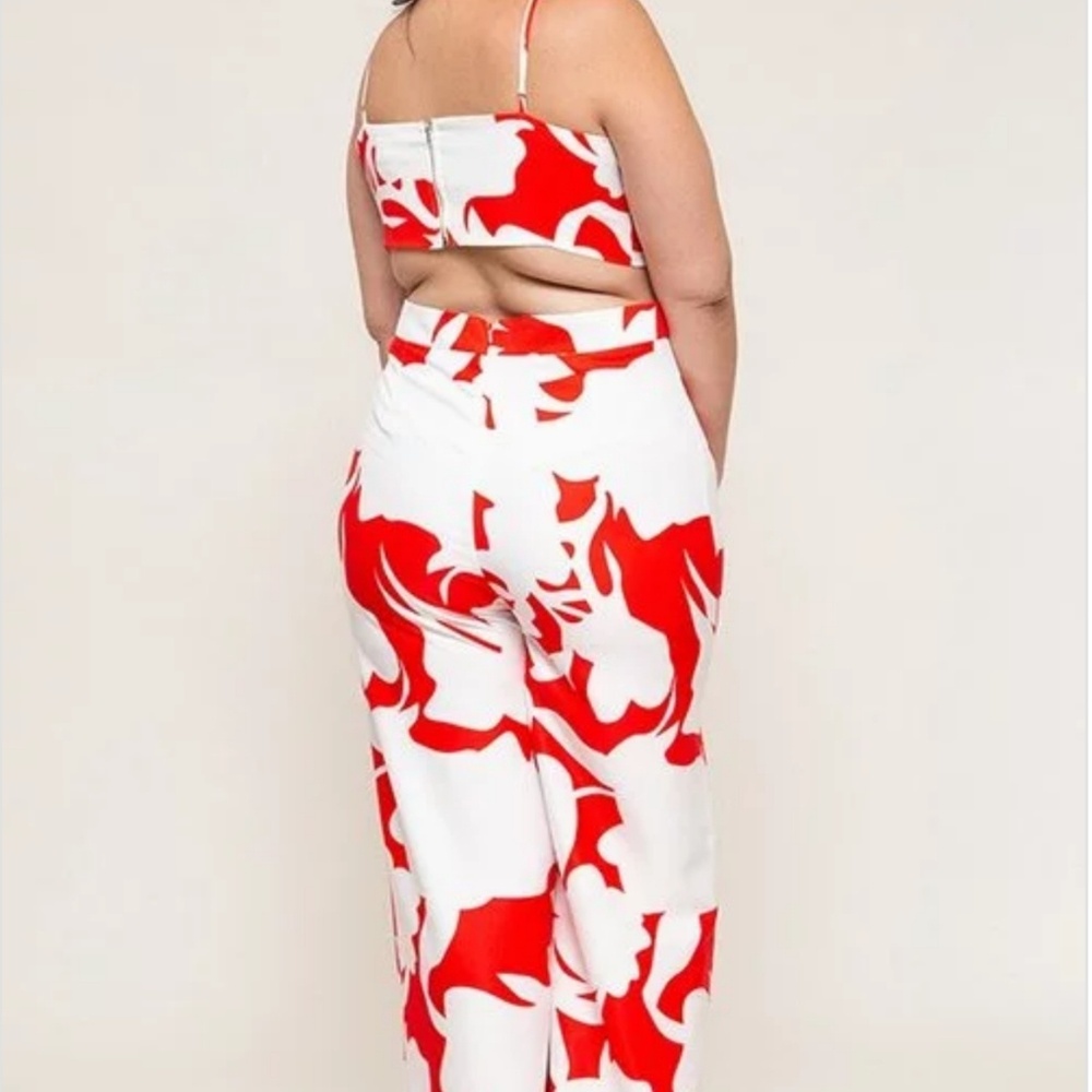 Red and white abstract jumpsuit